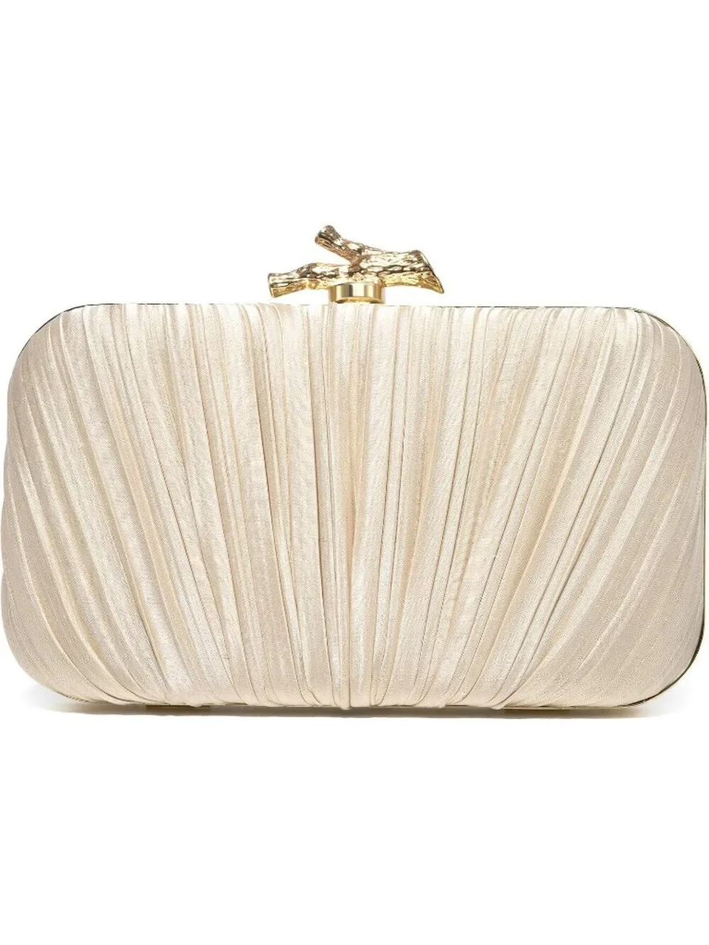 Women's Champagne Gold Pu Leather Clutch Purse Formal Chain Evening Wedding Bag